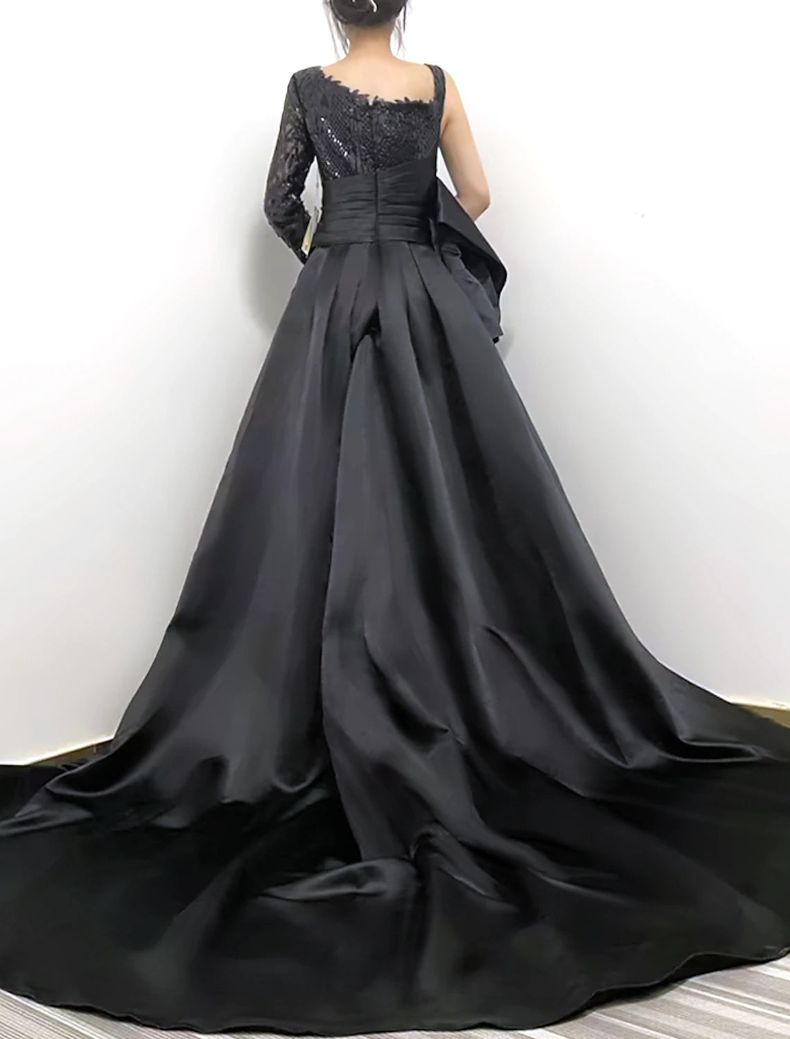 Vestido de fiesta de sirena con brillo y brillo, para boda, Halloween, cola de corte, manga larga, un hombro, afroamericano, con lentejuelas
